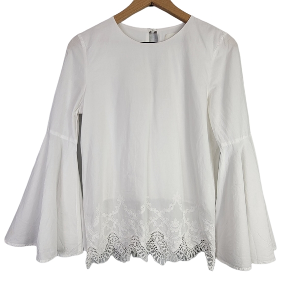 The Jetset Diaries Bell Sleeve Lace Hem Keyhole Back Top White Revolve Small - Picture 2 of 12